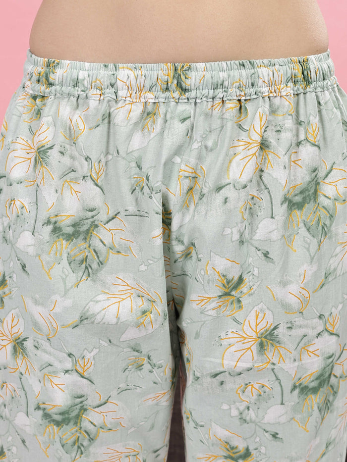 Pastel Green Cotton Pajama Set for Women