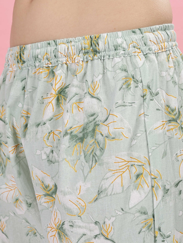 Pastel Green Cotton Pajama Set for Women