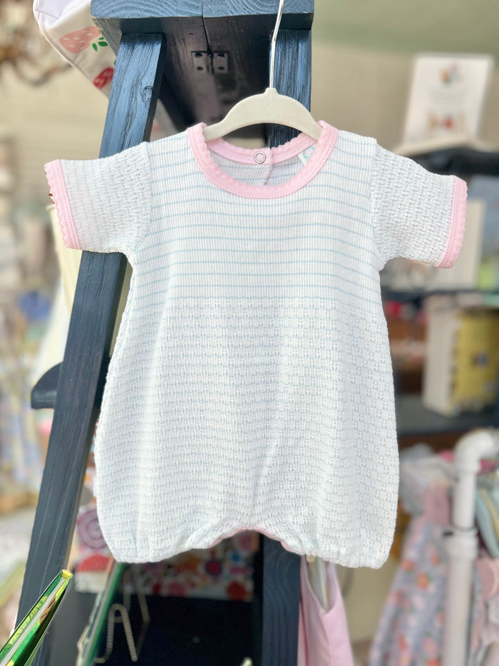 Paty - Romper - Blue Pinstripe with Pink Trim