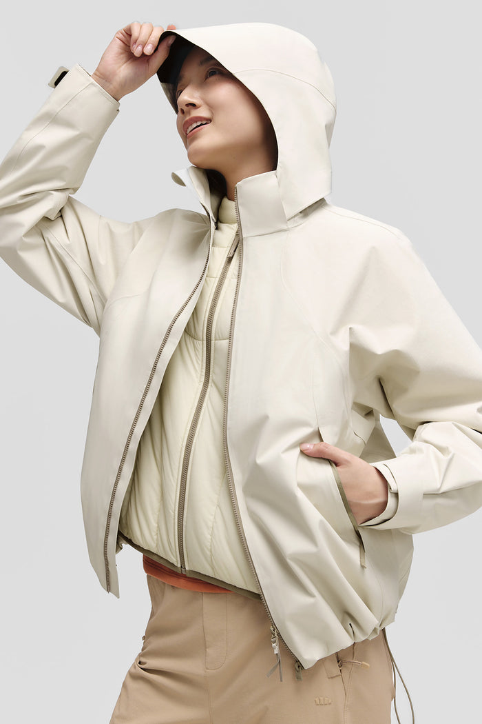 beneunder peakflex – women’s stretch insulated shell jacket (removable hood, warm liner) #color_beige