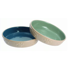 PetRageous Lucy's Little Paws 5" x 1.25" Blue and Green Asst'd Cat Bowl