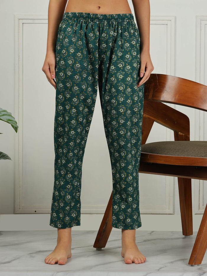 Cozy Lightweight Pine Green Cotton Pajama Set for Women