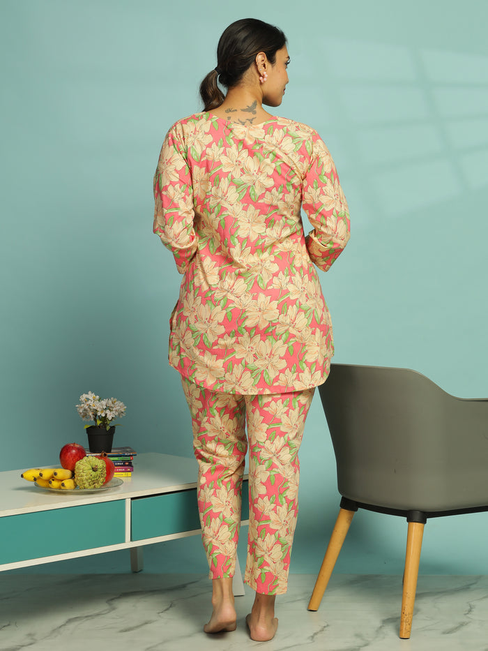 Stylish Soft Pink Cotton Pajama Set for Women