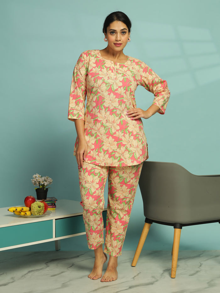 Stylish Soft Pink Cotton Pajama Set for Women