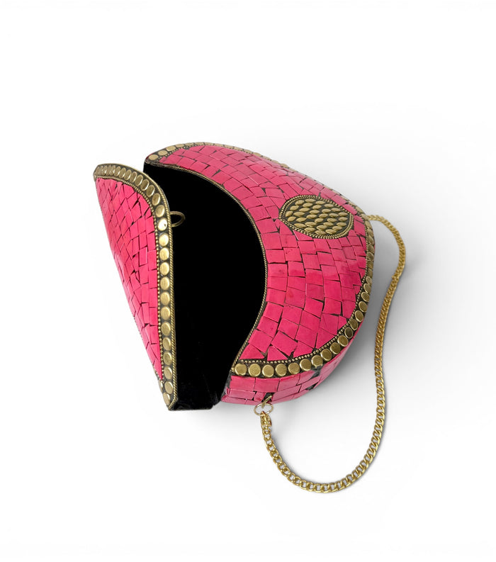 Pink Mosaic Clutch with Gold Chain