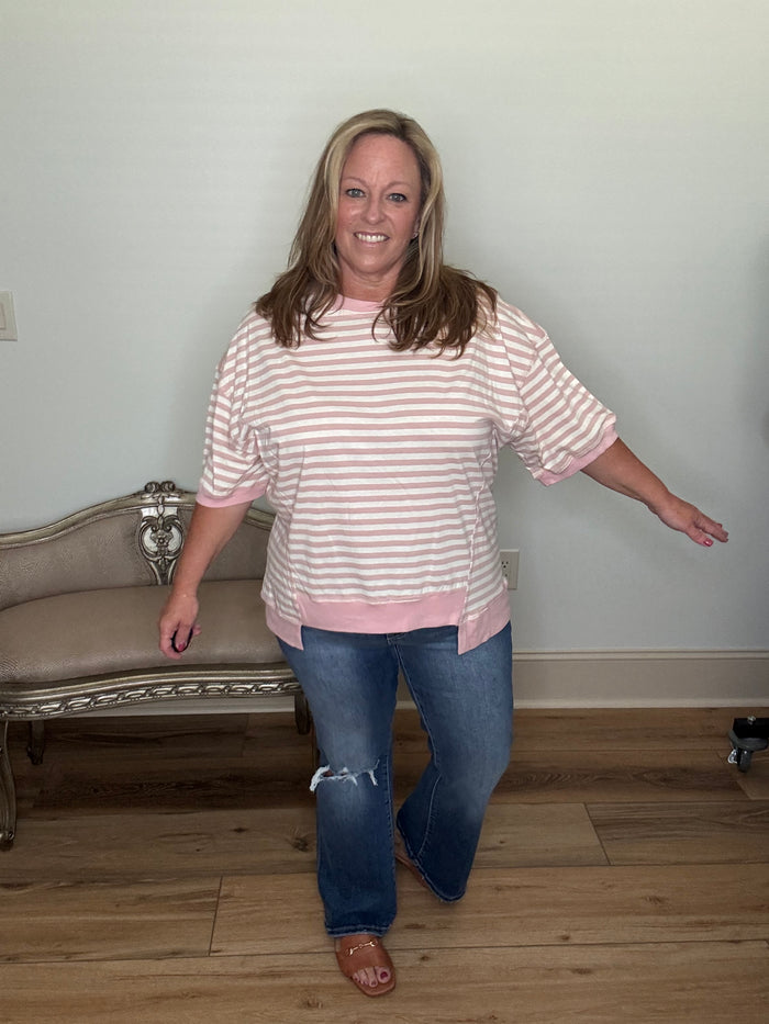 Polagram Blush Striped Ribbed Hem Top