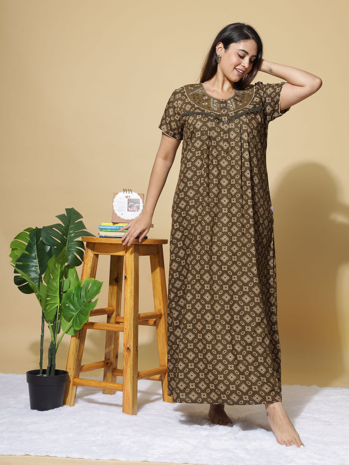 Stylish Coffee Poly Viscose Designer Nighty For Women