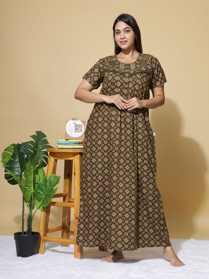 Stylish Coffee Poly Viscose Designer Nighty For Women