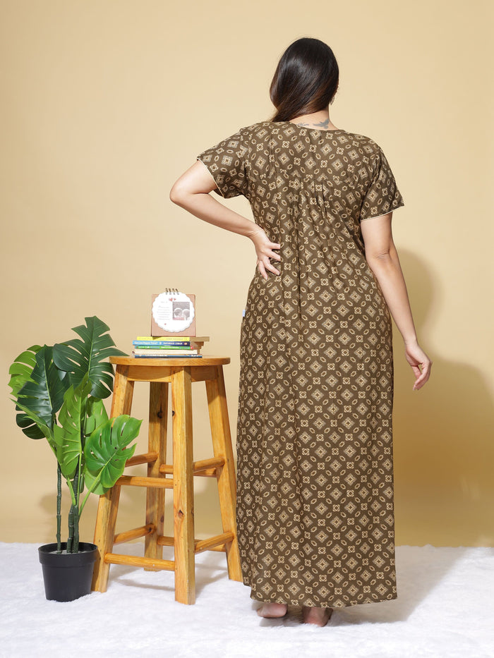 Stylish Coffee Poly Viscose Designer Nighty For Women