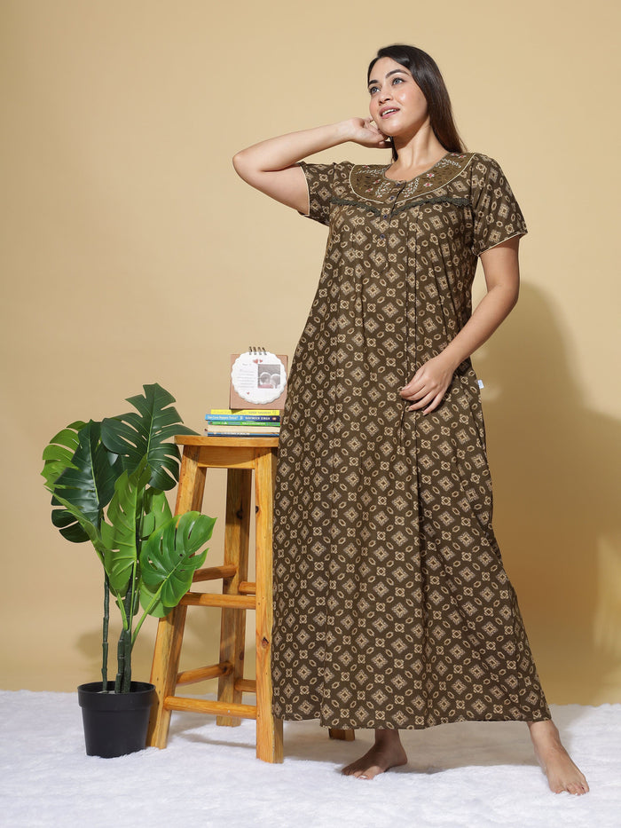 Stylish Coffee Poly Viscose Designer Nighty For Women