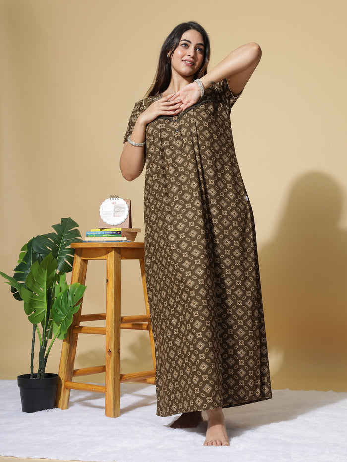 Stylish Coffee Poly Viscose Designer Nighty For Women