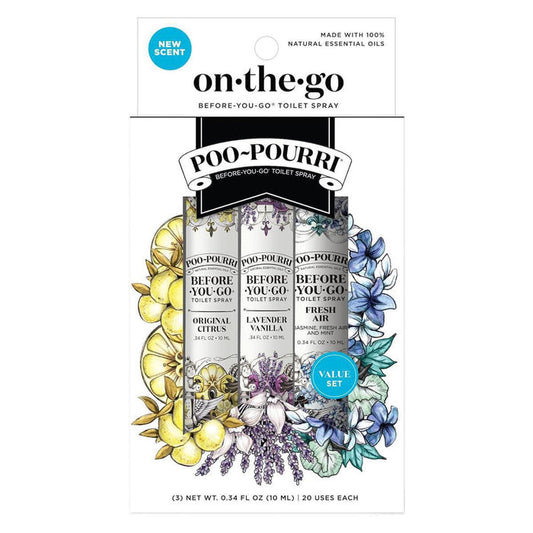 Poo-Pourri Before-You-Go Toilet Spray On-The-Go Set 3 Pack Travel Size 10 mL