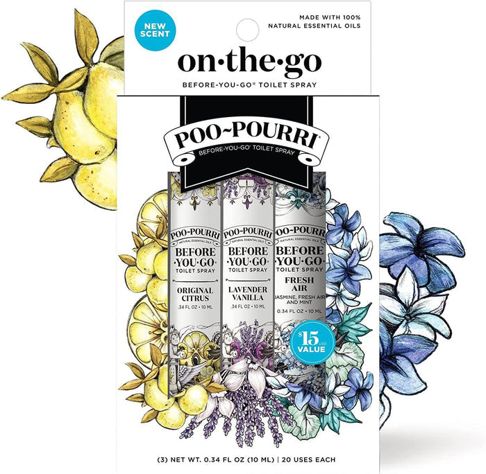 Poo-Pourri Before-You-Go Toilet Spray On-The-Go Set 3 Pack Travel Size 10 mL