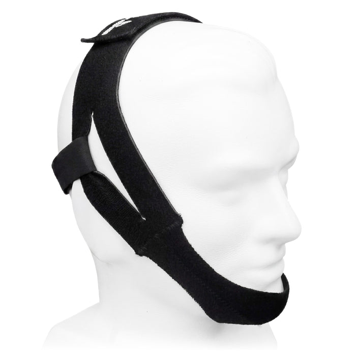 Black Premium Chinstrap on a mannequin head against a white background