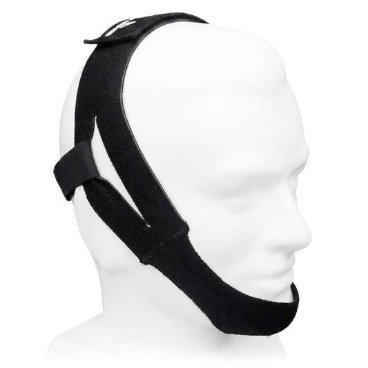 Black Premium Chinstrap on a mannequin head against a white background
