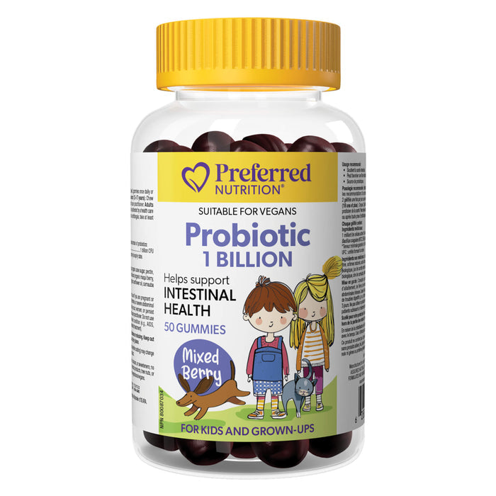 Bottle of Preferred Probiotic 1 Billion - Mixed Berry Gummies - For Kids & Grownups 50 Gummies