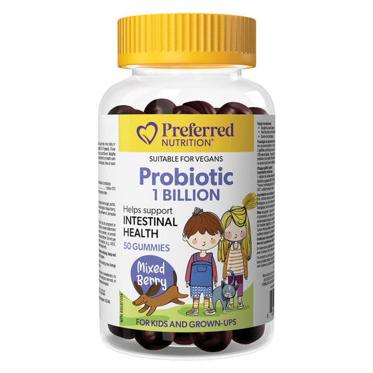 Bottle of Preferred Probiotic 1 Billion - Mixed Berry Gummies - For Kids & Grownups 50 Gummies