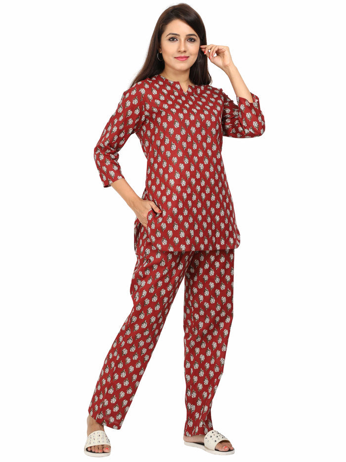 Lavishing Pure Cotton Maroon Co-ord Set for Women