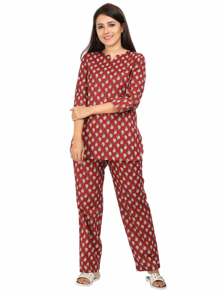 Lavishing Pure Cotton Maroon Co-ord Set for Women