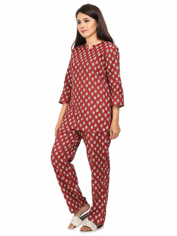 Lavishing Pure Cotton Maroon Co-ord Set for Women