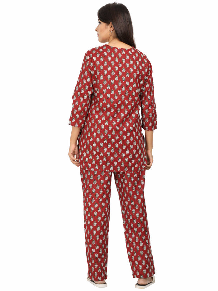 Lavishing Pure Cotton Maroon Co-ord Set for Women