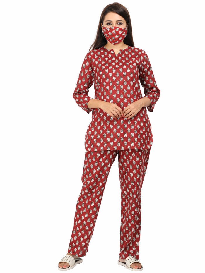 Lavishing Pure Cotton Maroon Co-ord Set for Women