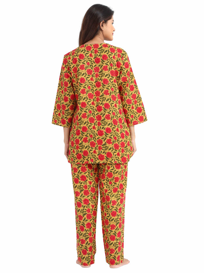Yellow and Pink Pure Cotton Pajama Sets For Women