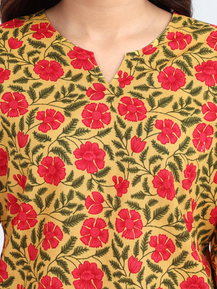 Yellow and Pink Pure Cotton Pajama Sets For Women
