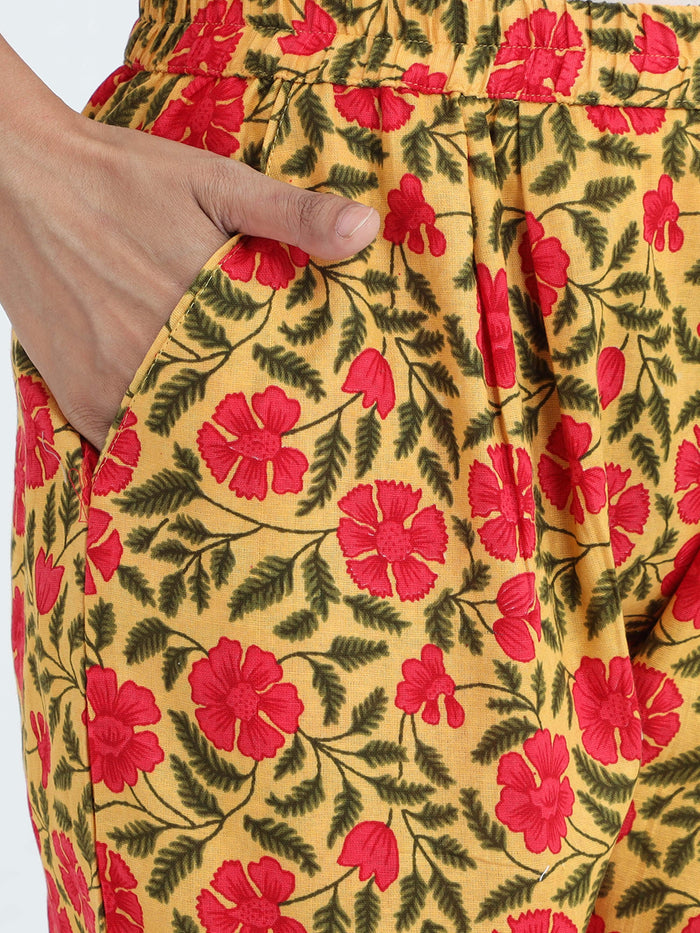 Yellow and Pink Pure Cotton Pajama Sets For Women