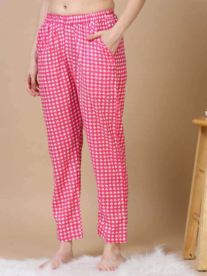 Trendy Pink Floral Night Suit Sets For Women