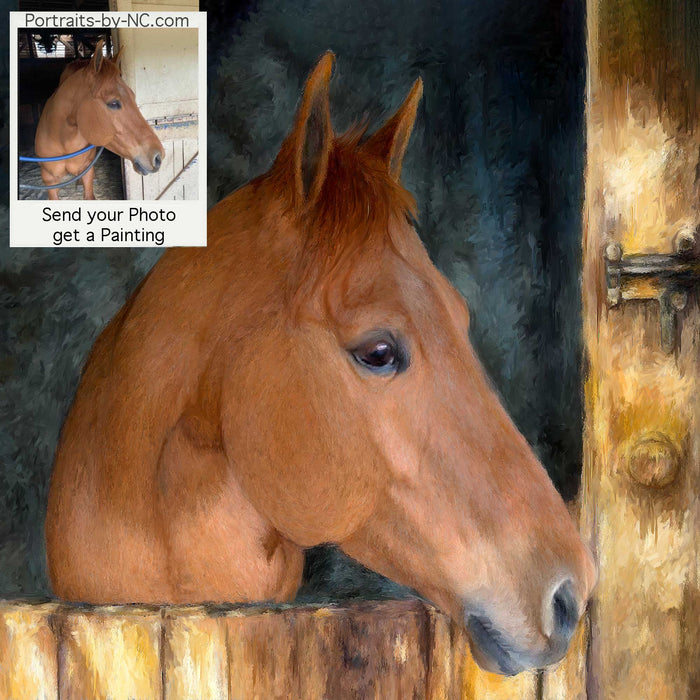 Horse Custom pet portrait, hand-painted and digital artwork by Enzie Shahmiri