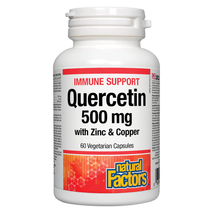 Bottle of Natural Factors Quercetin 500mg with Zinc & Copper 60 Vegetarian Capsules