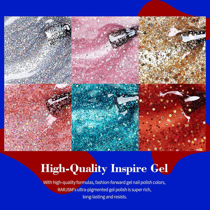 RARJSM ® 6 Colors Diamond Sparkly Glitter Gel Nail Polish Set | 6pcs 7.5ml