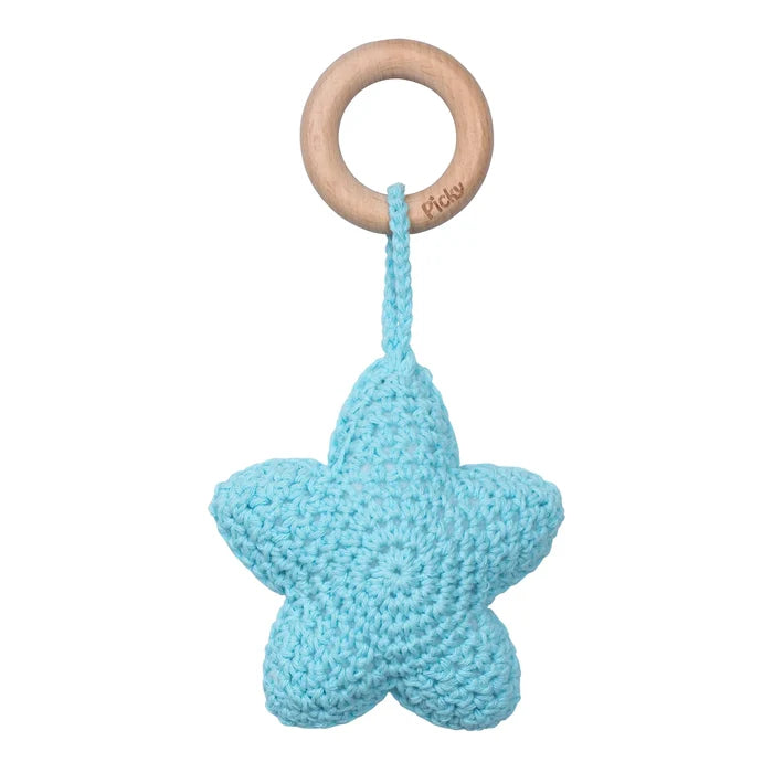 rattle teether star - light blue