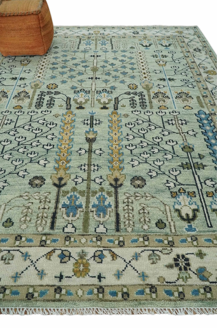 Ready to Ship Antique Moss Green and Ivory Hand Knotted Traditional Wool Area Rug
