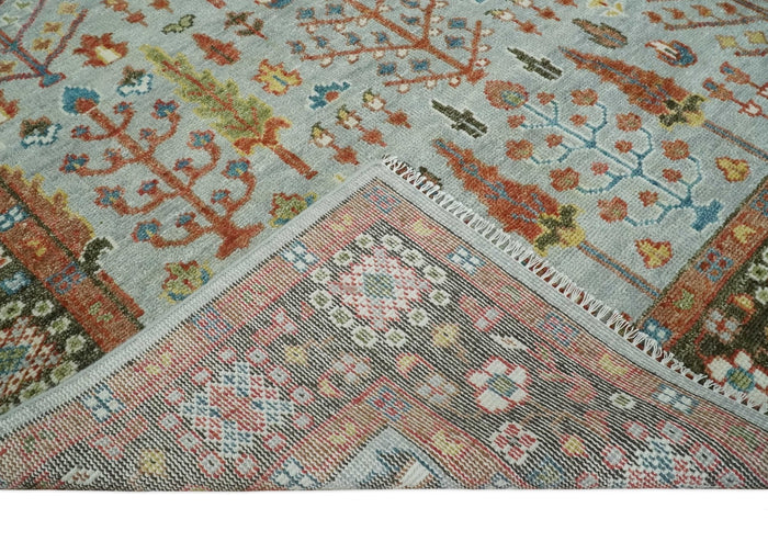 Ready to Ship Tree of Life Hand Knotted Silver, Brown and Rust Traditional Oushak Wool Rug