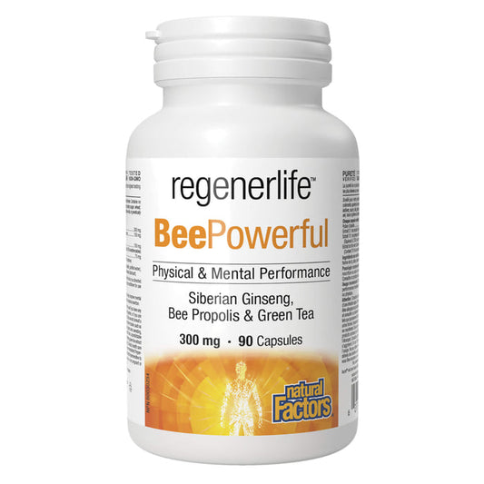 Bottle of NaturalFactors Regenerlife BeePowerful 300mg 90Capsules
