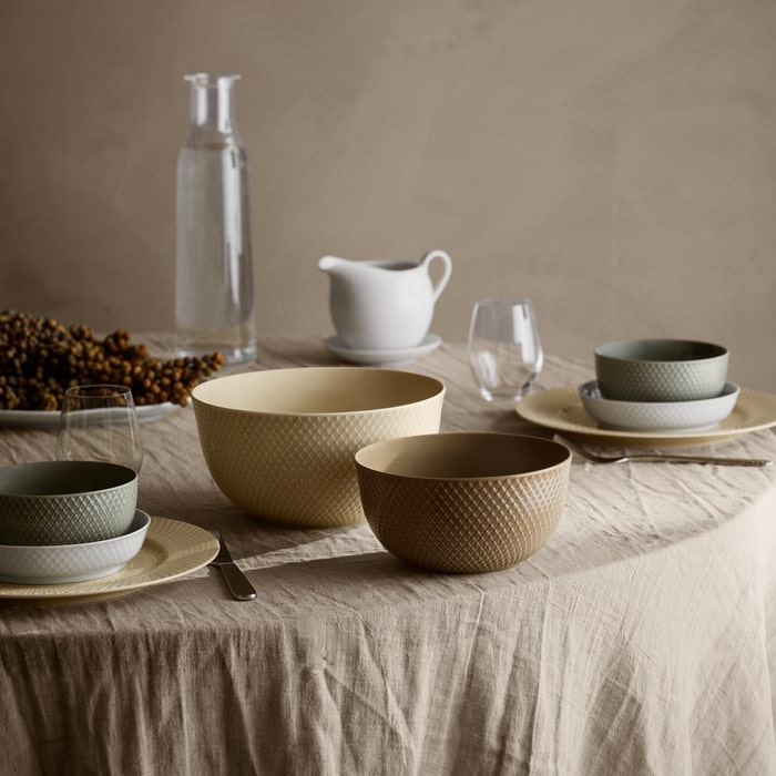 Rhombe Earth Porcelain Serving Bowl in Marble by Lyngby Porcelæn — 8.7″