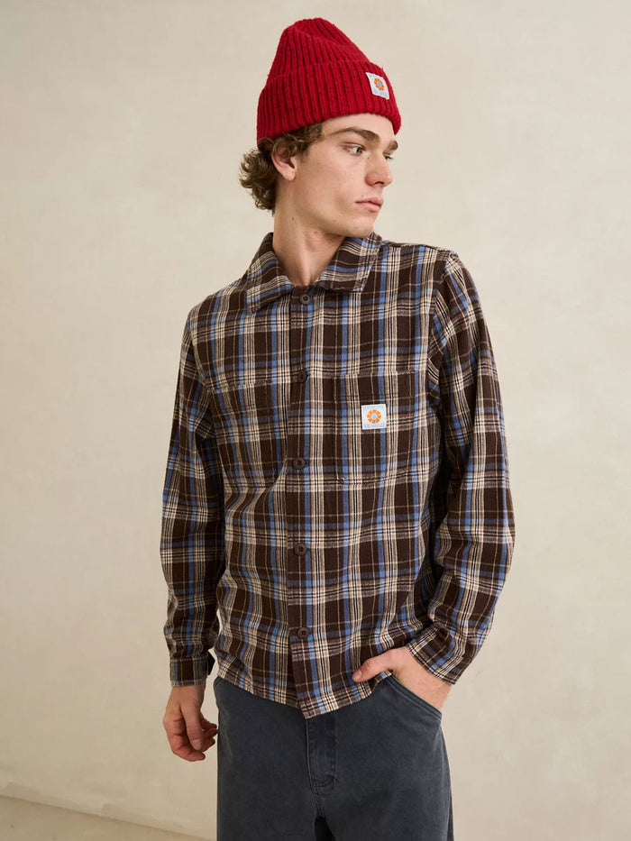 RHYTHM ALEX CHECK LONG-SLEEVE SHIRT - CHESTNUT SHIRTS RHYTHM