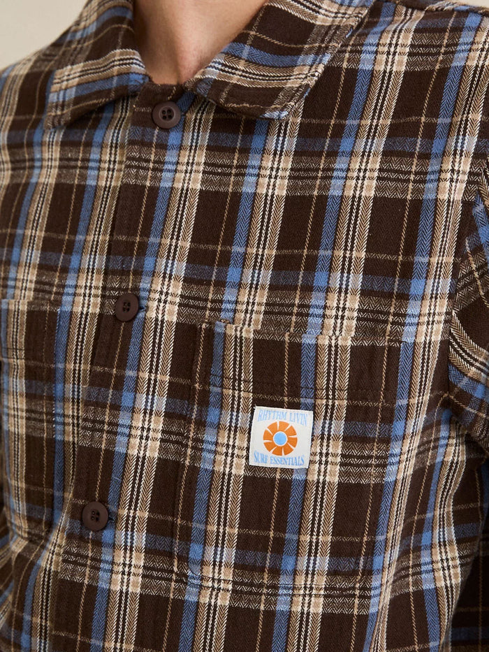 RHYTHM ALEX CHECK LONG-SLEEVE SHIRT - CHESTNUT SHIRTS RHYTHM
