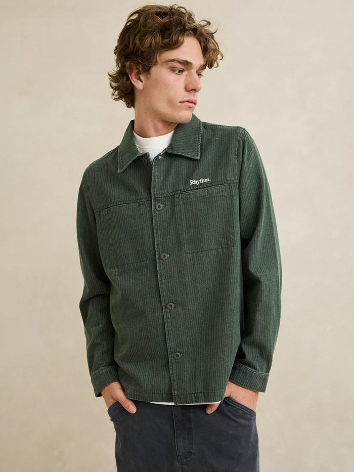RHYTHM HARLAN LONG-SLEEVE SHIRT - OLIVE T-SHIRTS RHYTHM