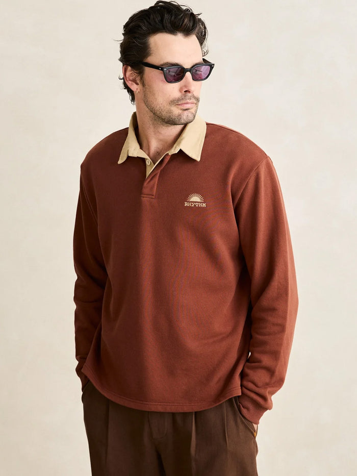 RHYTHM HERITAGE BLOOM RUGBY POLO - BARK T-SHIRTS RHYTHM