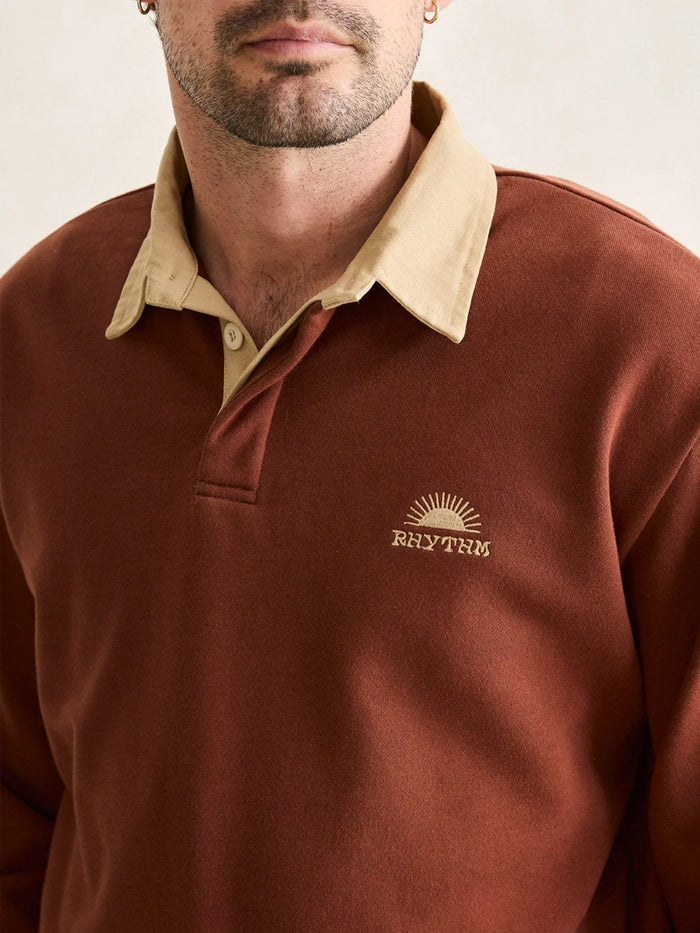 RHYTHM HERITAGE BLOOM RUGBY POLO - BARK T-SHIRTS RHYTHM