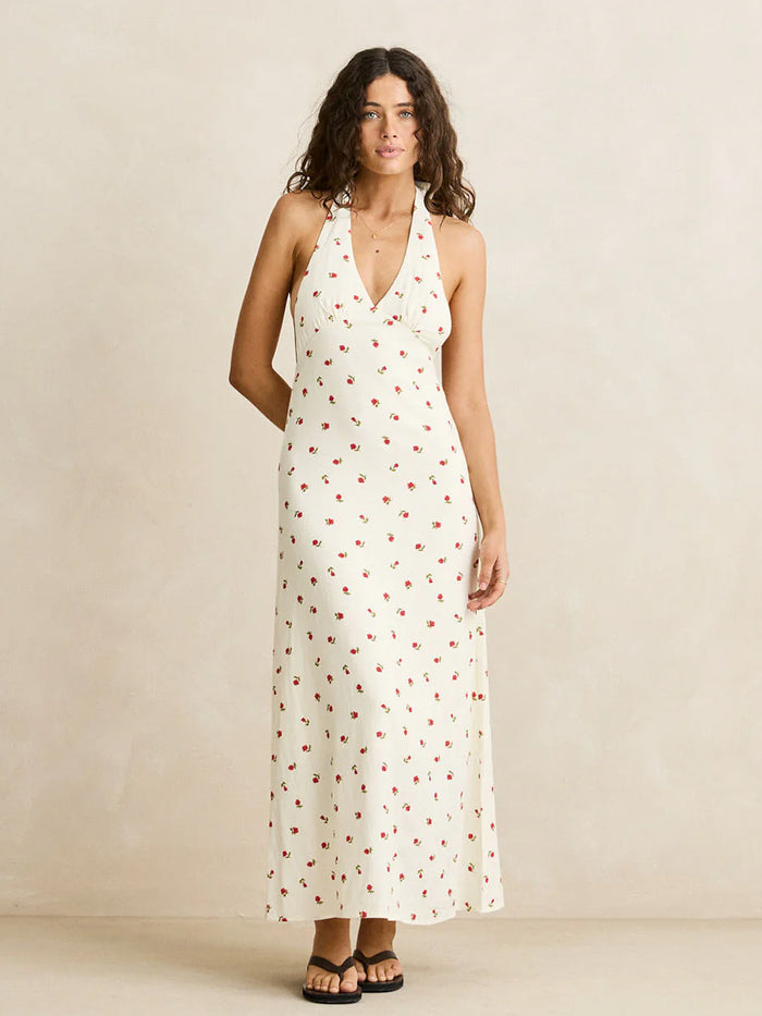 RHYTHM MILA FLORAL HALTER NECK MAXI DRESS - CREAM DRESSES RHYTHM