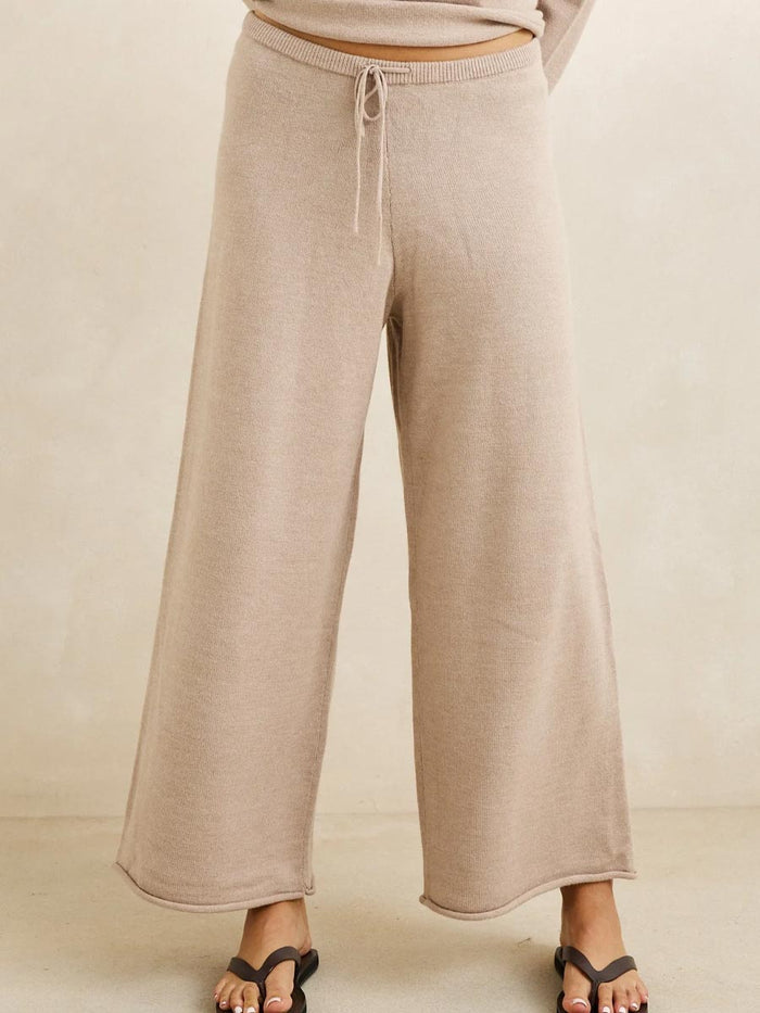 RHYTHM WILLA ROLLED HEM KNIT PANT - TAUPE PANTS RHYTHM