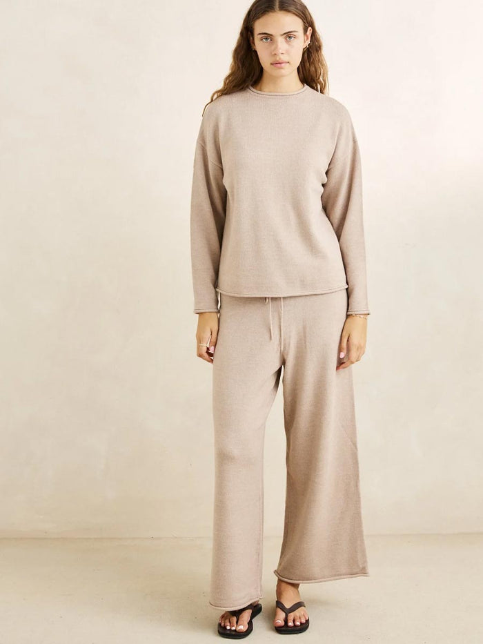 RHYTHM WILLA ROLLED HEM KNIT PANT - TAUPE PANTS RHYTHM