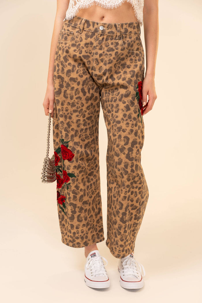Rose Leopard Barrel Pants
