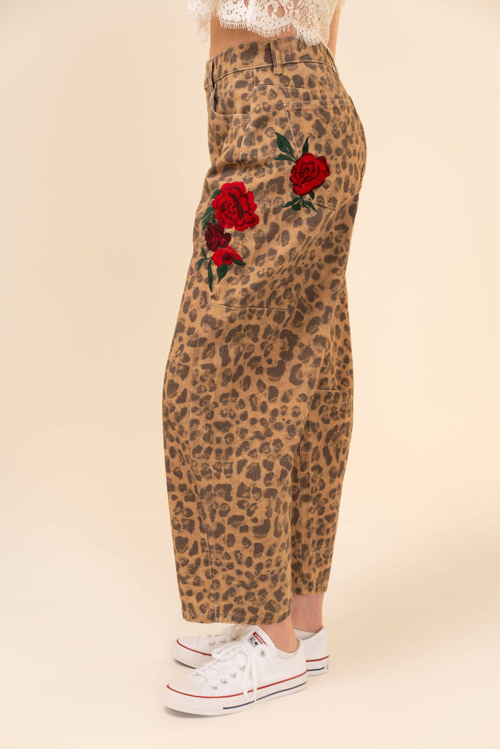 Rose Leopard Barrel Pants