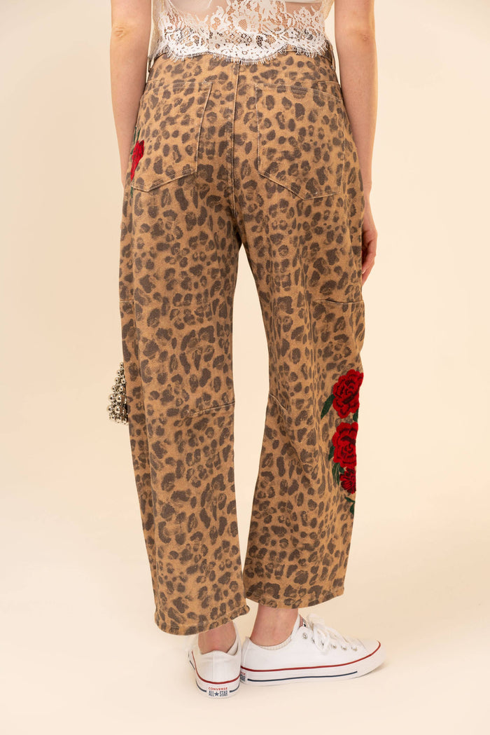 Rose Leopard Barrel Pants