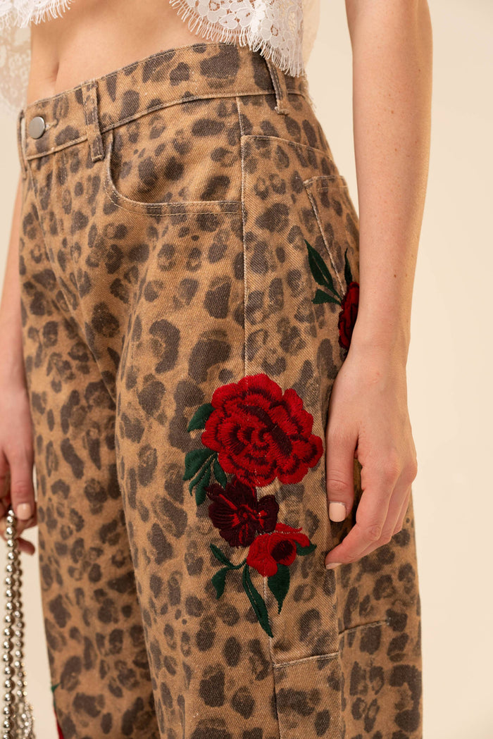 Rose Leopard Barrel Pants